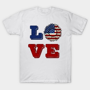 Love patriotic Sunflower 4th of July T-Shirt